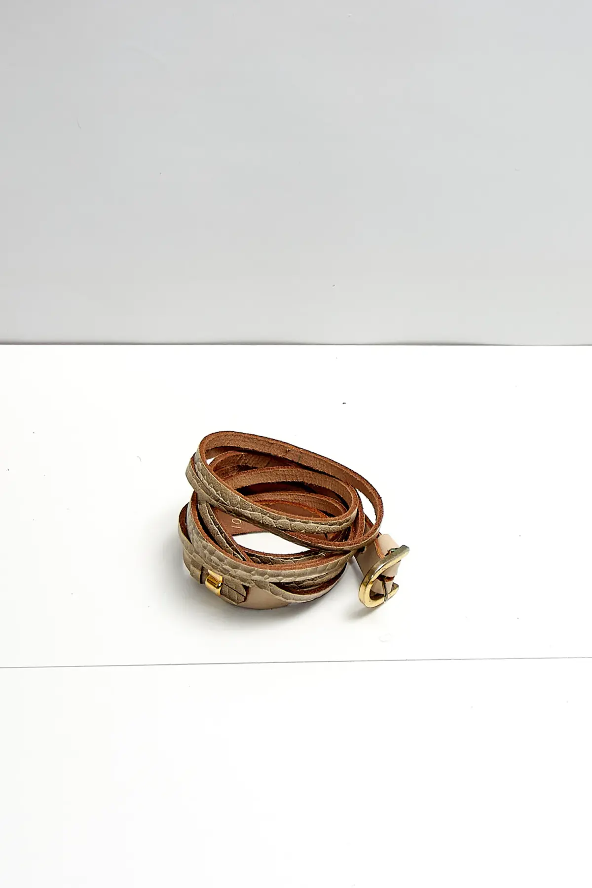 Centură din piele vintage, bej - imagine 2