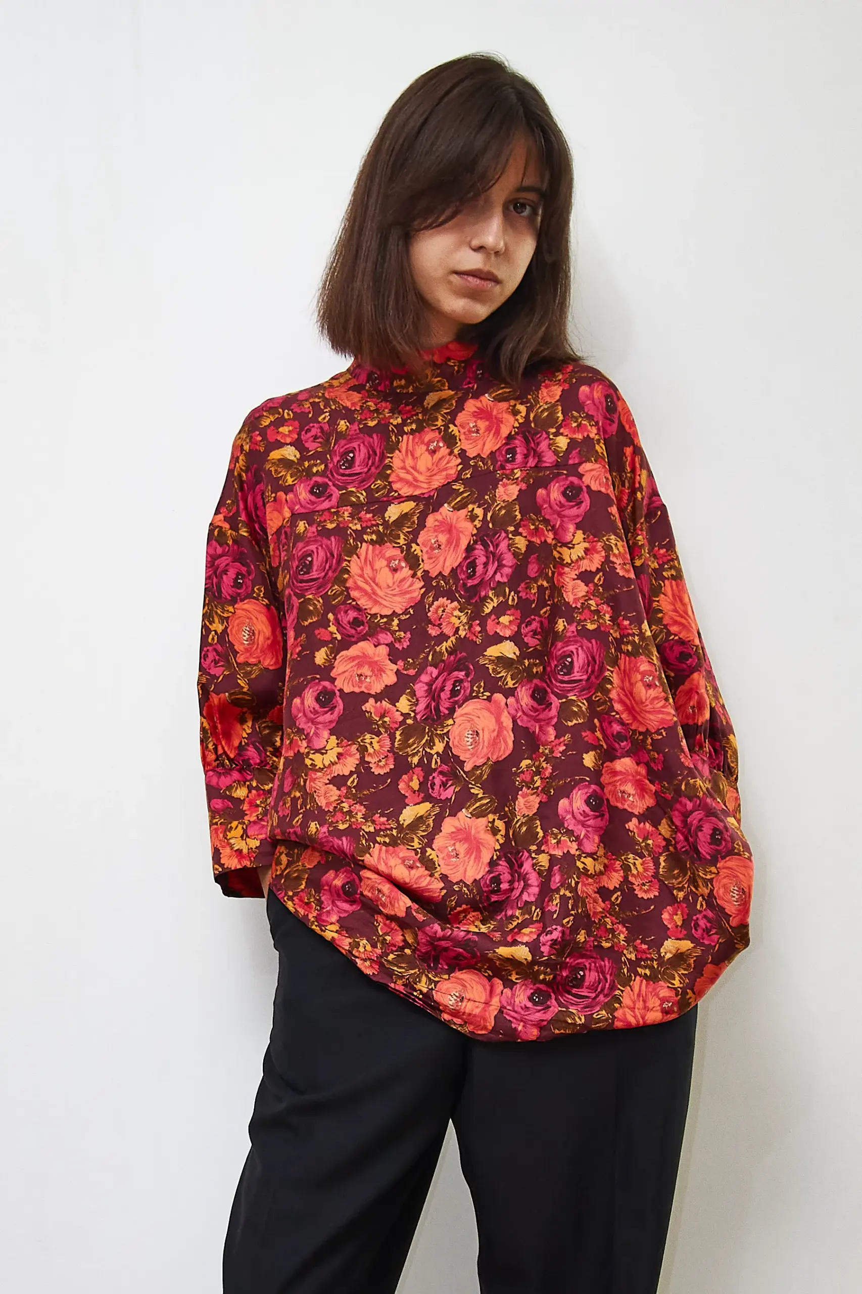 Cămășă de mătase cu flori, mărime L - imagine 3