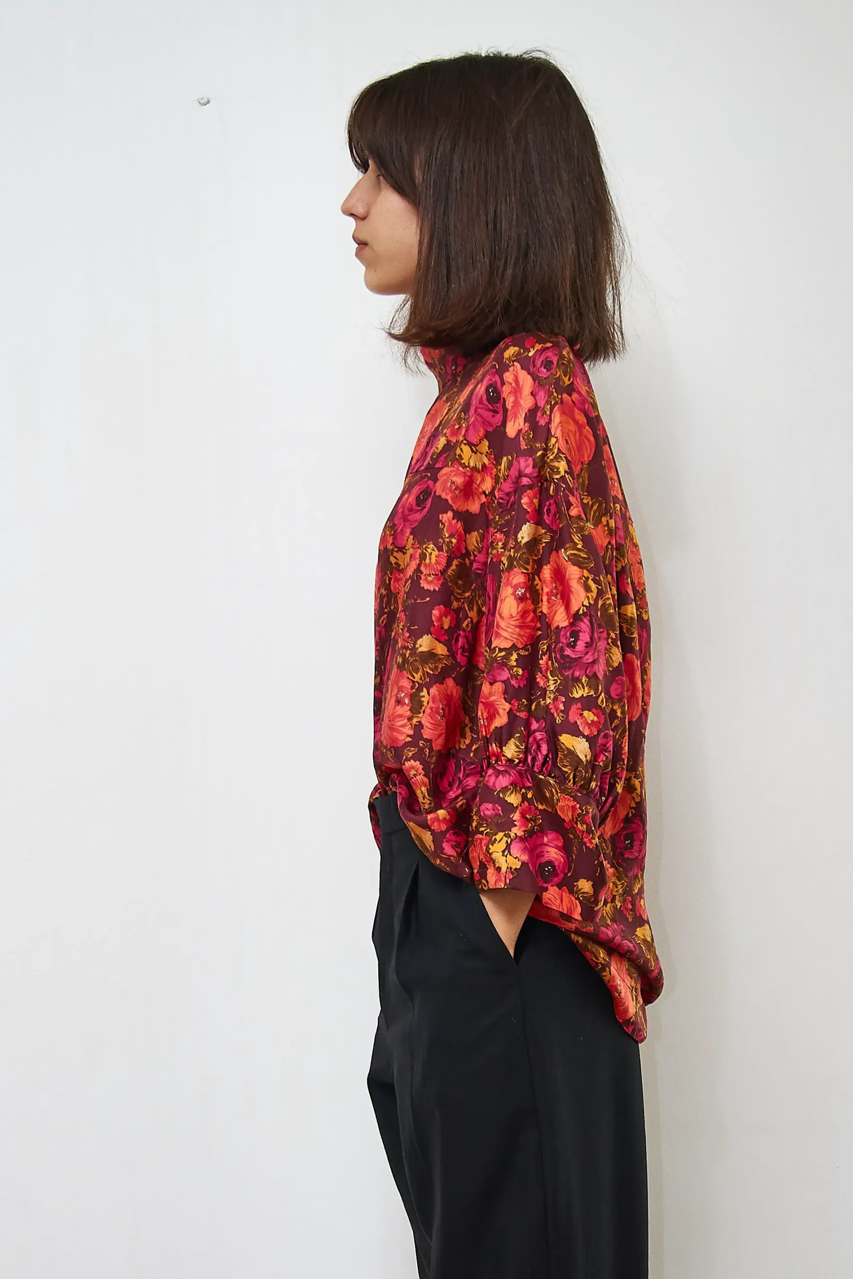 Cămășă de mătase cu flori, mărime L - imagine 4
