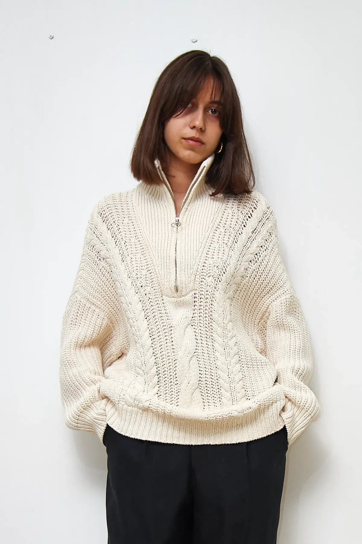 Pulover de bumbac cu fermoar metalic, marime L - imagine 2