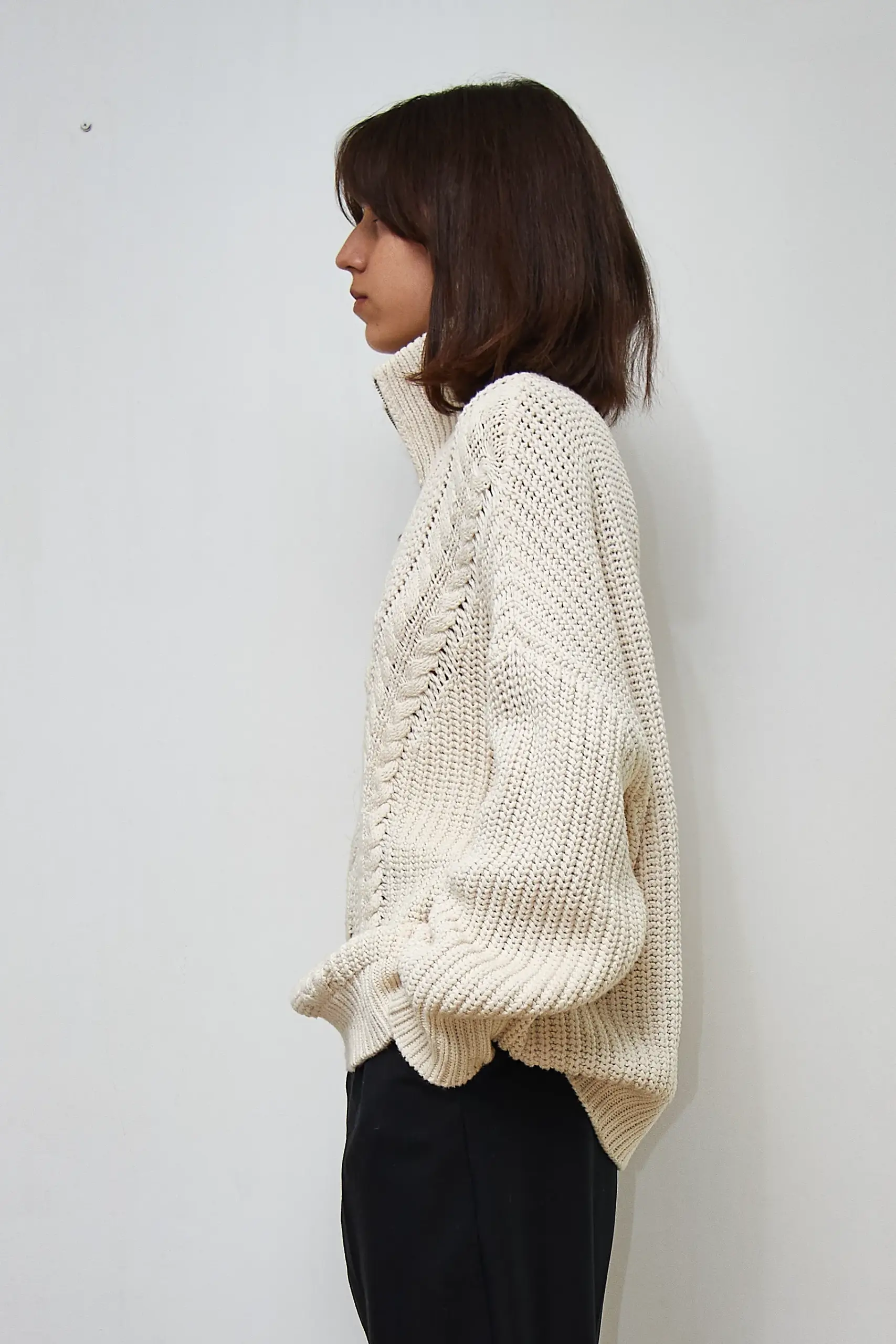 Pulover de bumbac cu fermoar metalic, marime L - imagine 3