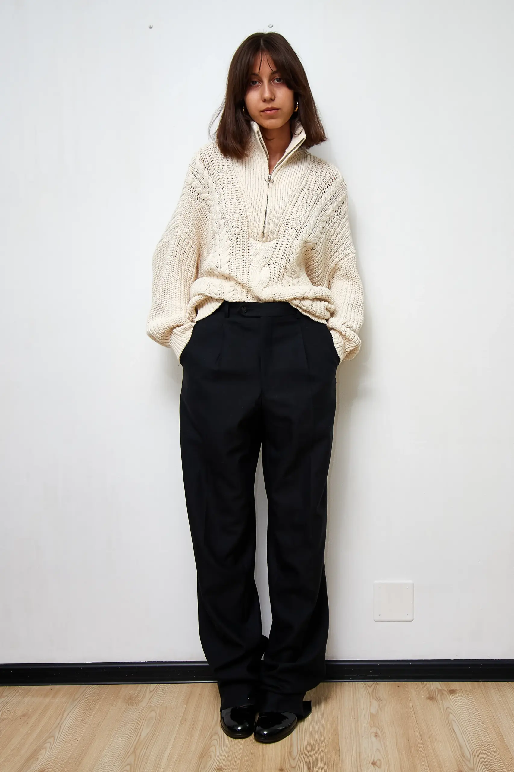 Pulover de bumbac cu fermoar metalic, marime L