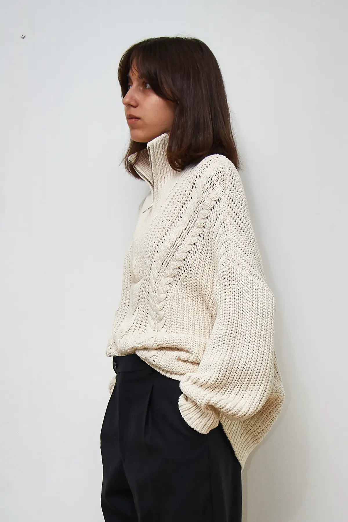 Pulover de bumbac cu fermoar metalic, marime L - imagine 5