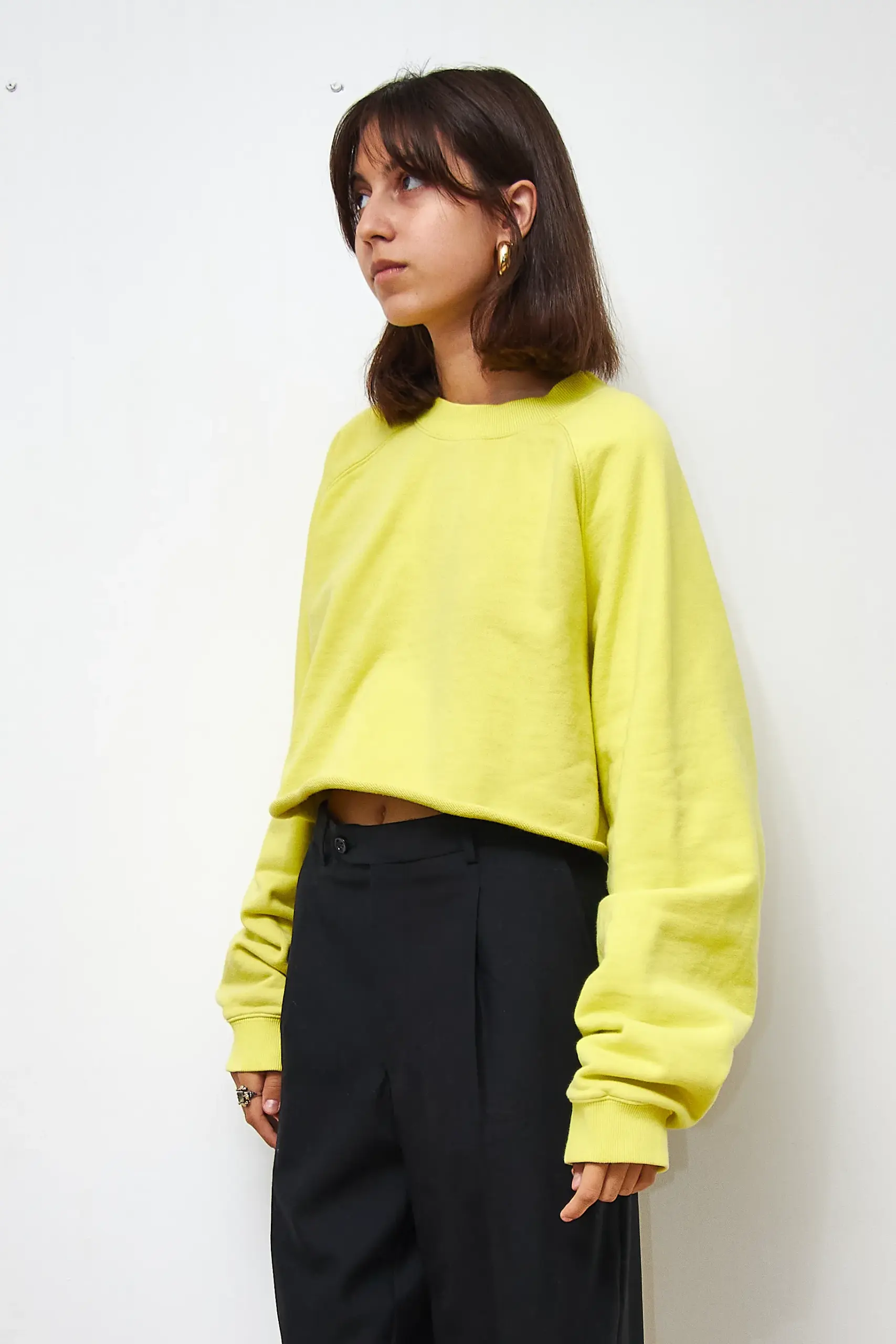 Top din bumbac cropped, culoarea lime, XL - imagine 2