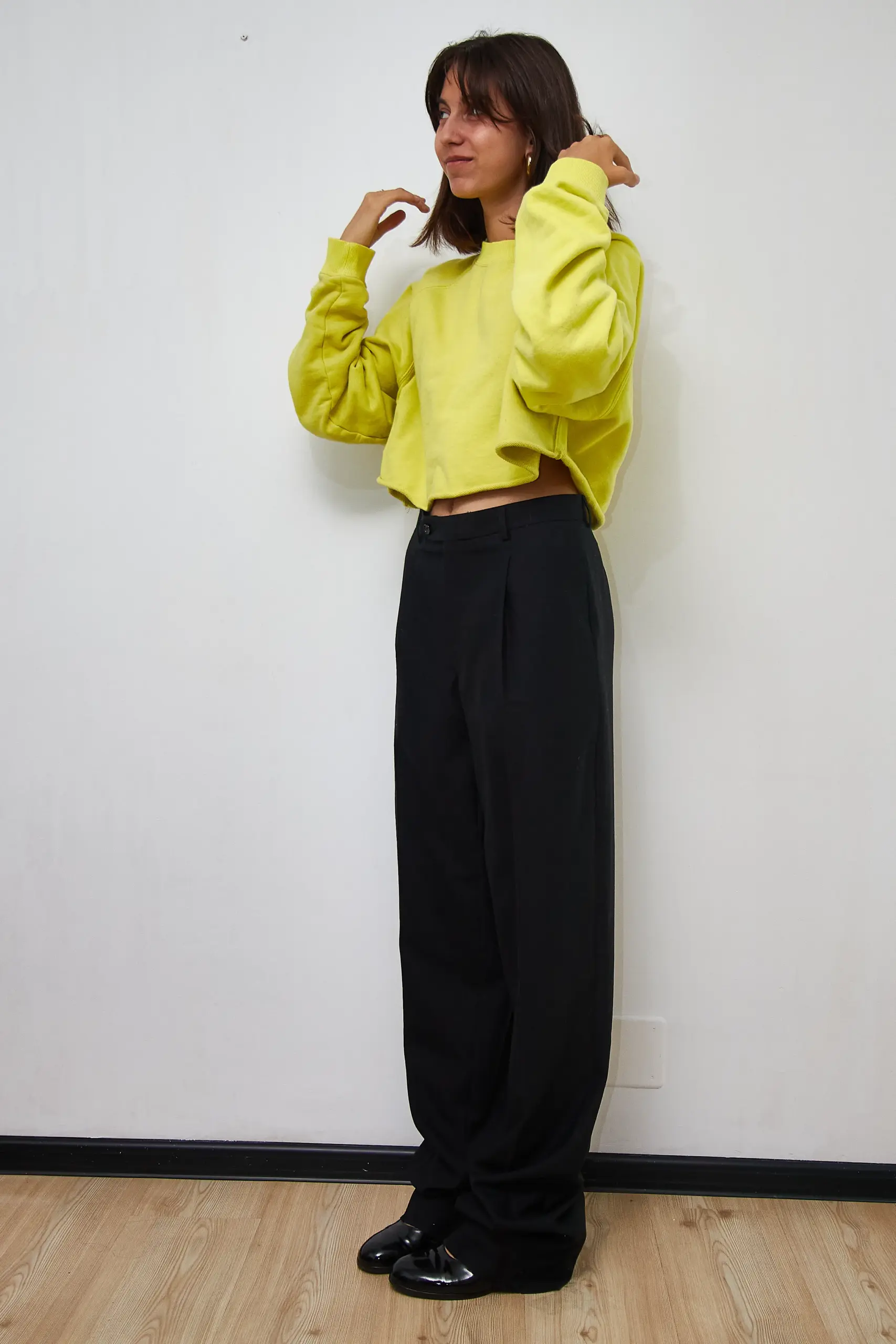 Top din bumbac cropped, culoarea lime, XL - imagine 3