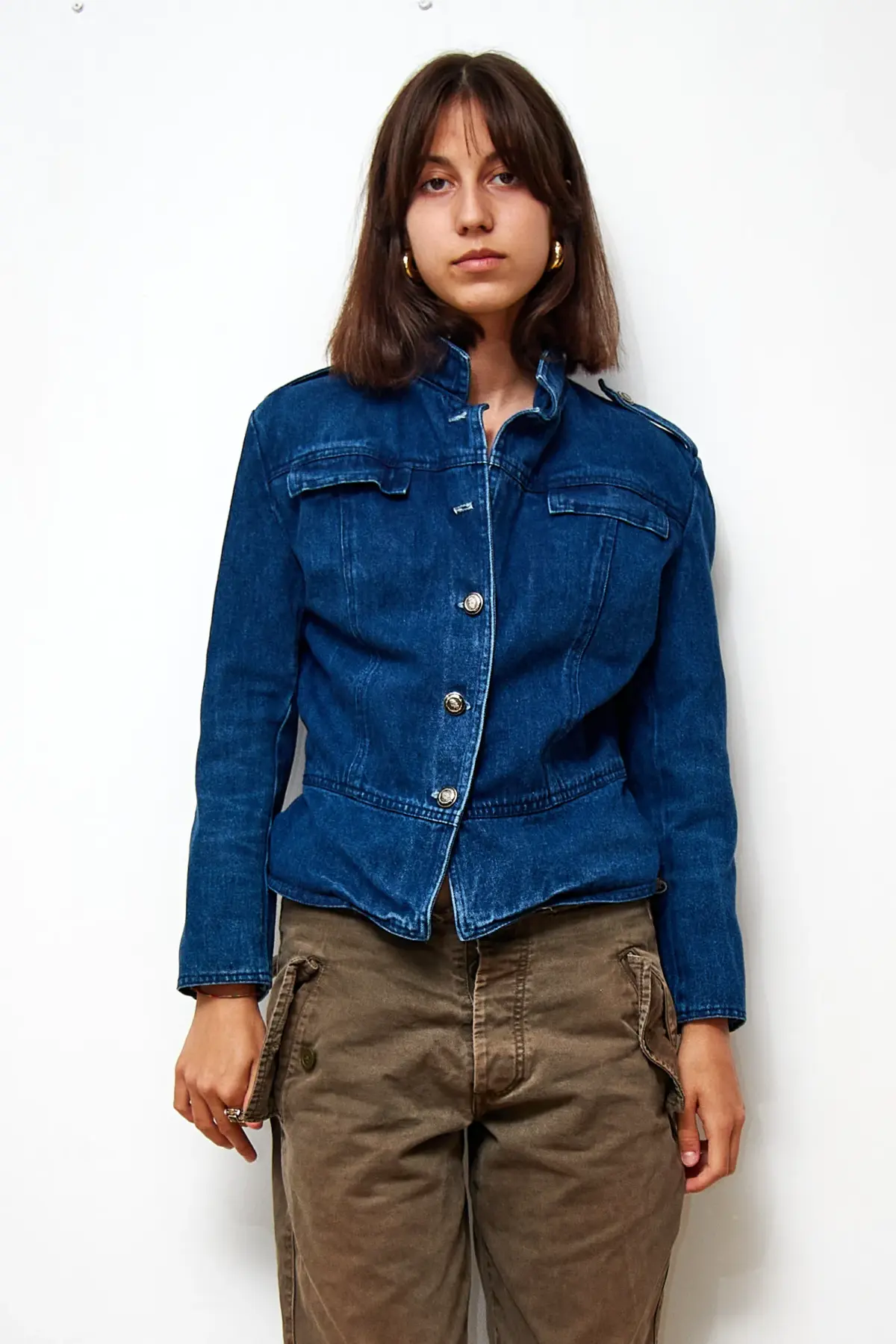 Jachetă de denim vintage cu peplum, mărime M