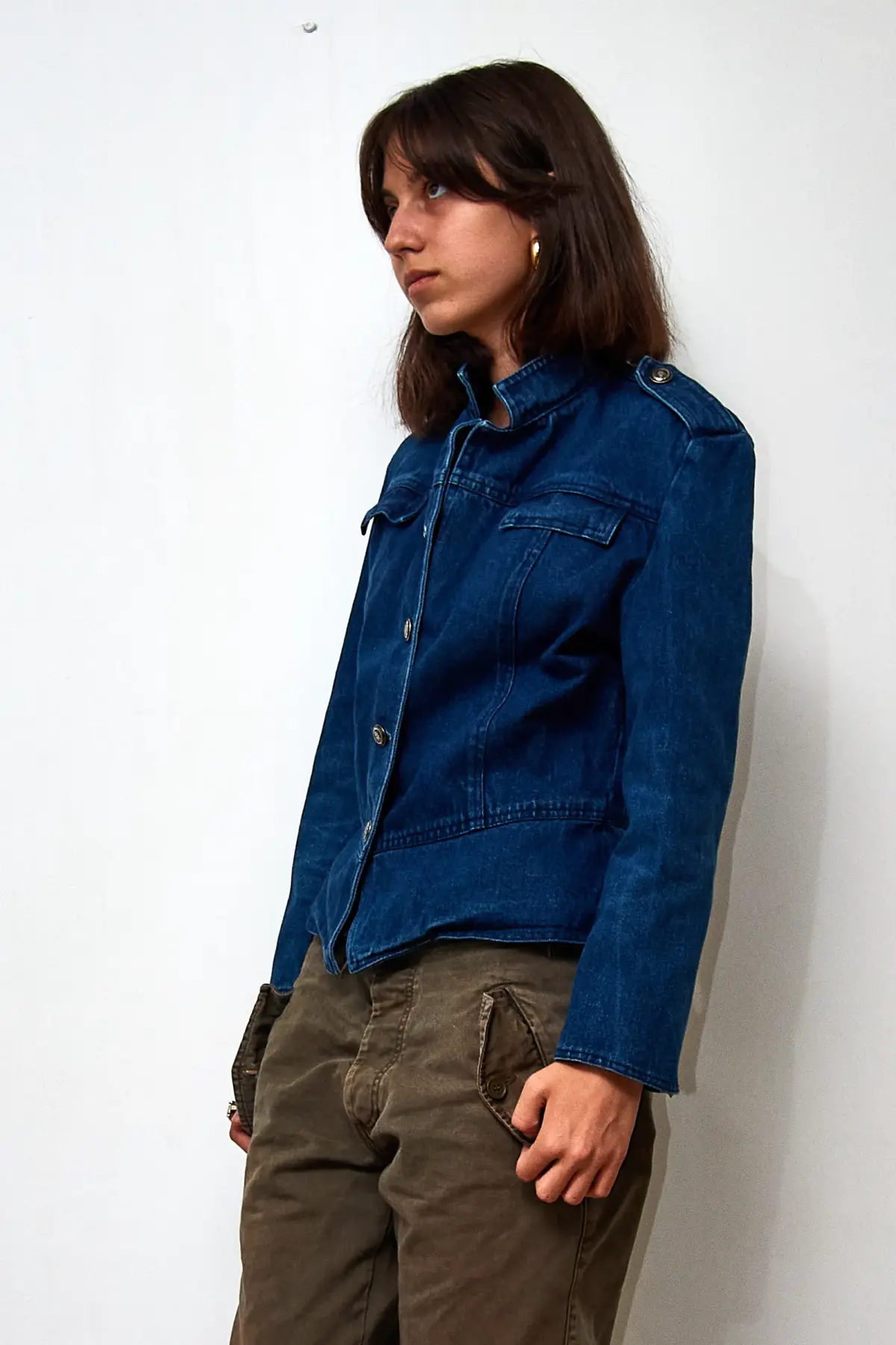 Jachetă de denim vintage cu peplum, mărime M - imagine 4