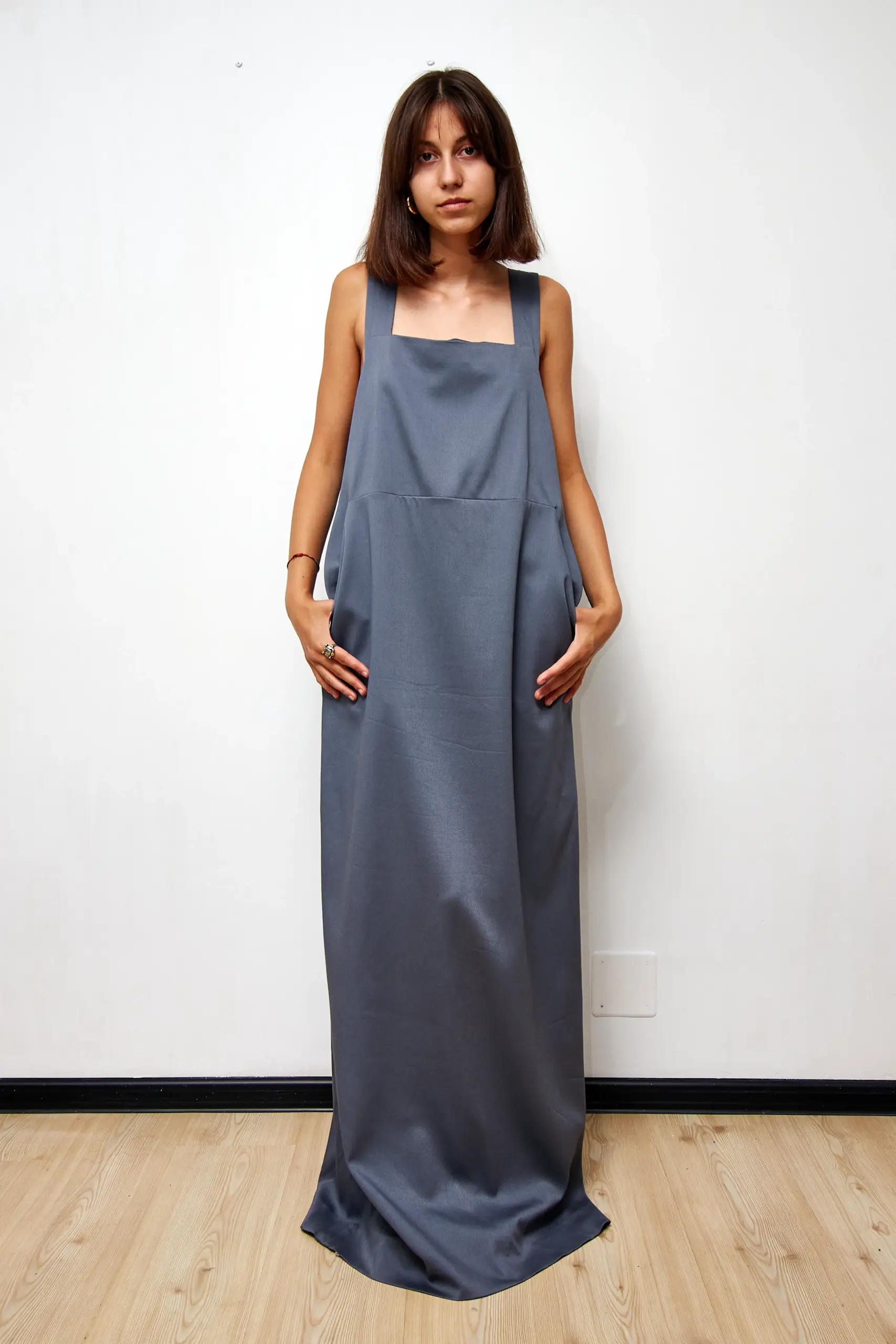 Rochie lungă de bumbac gri, mărime L - imagine 2