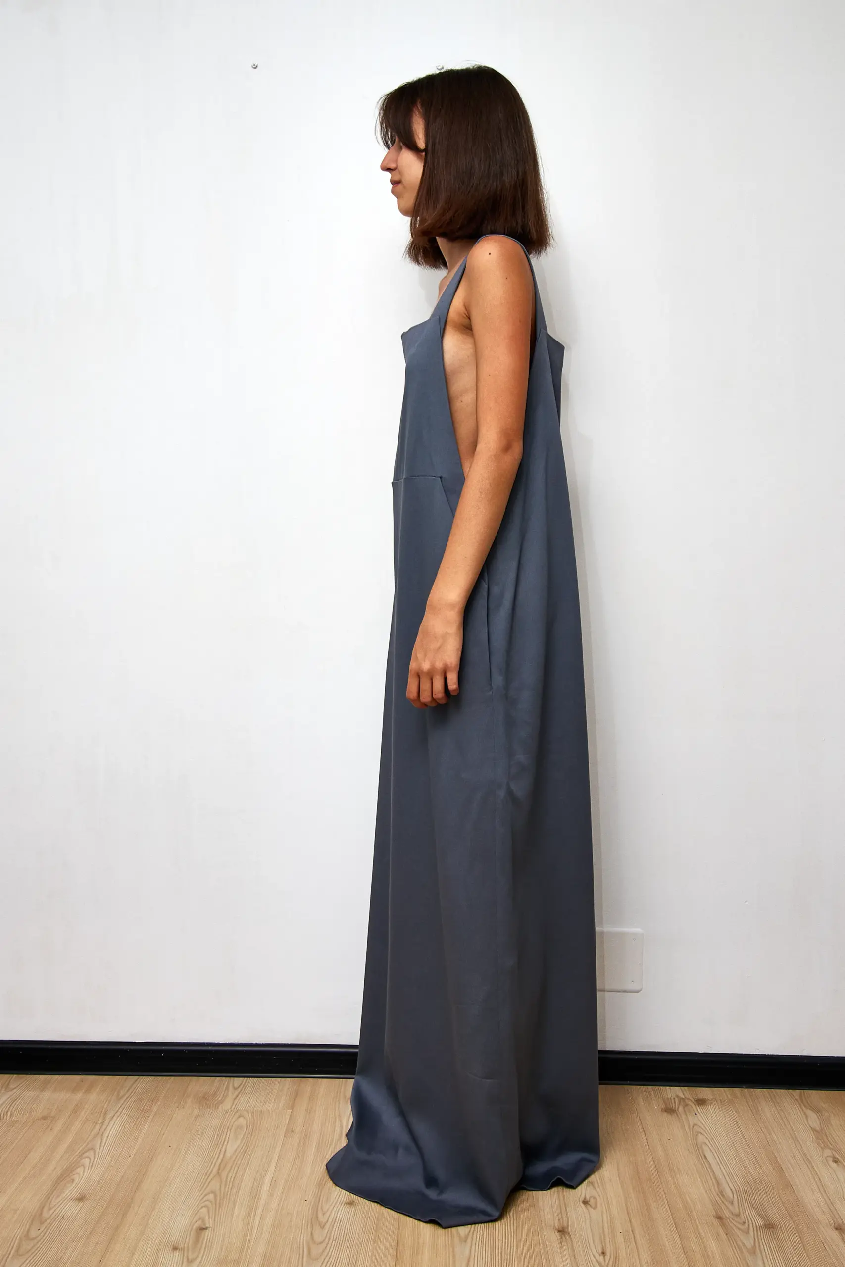 Rochie lungă de bumbac gri, mărime L - imagine 5