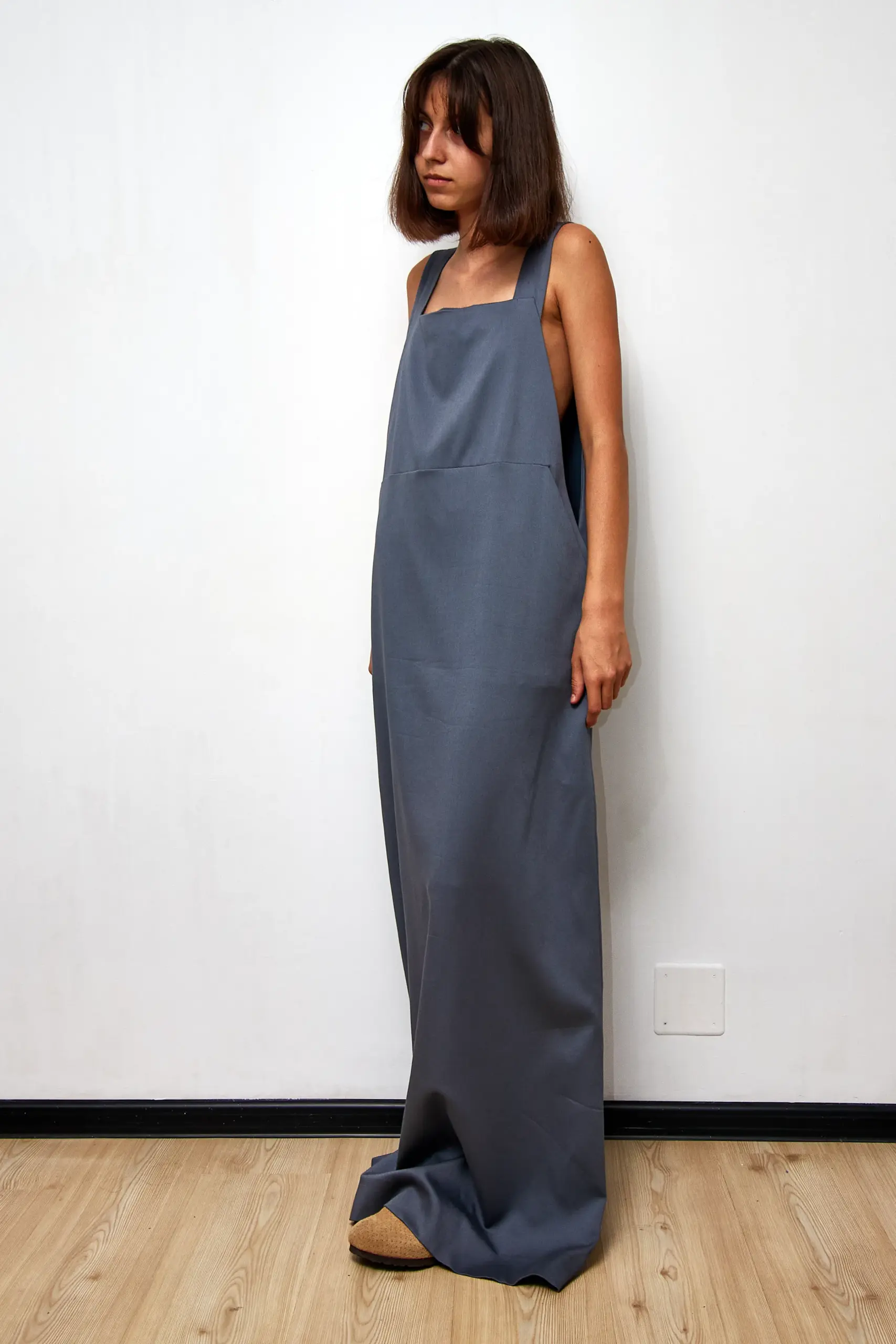 Rochie lungă de bumbac gri, mărime L - imagine 4