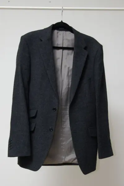 Sacou Shetland vintage din lână pură gri cu petice, EU 50/L