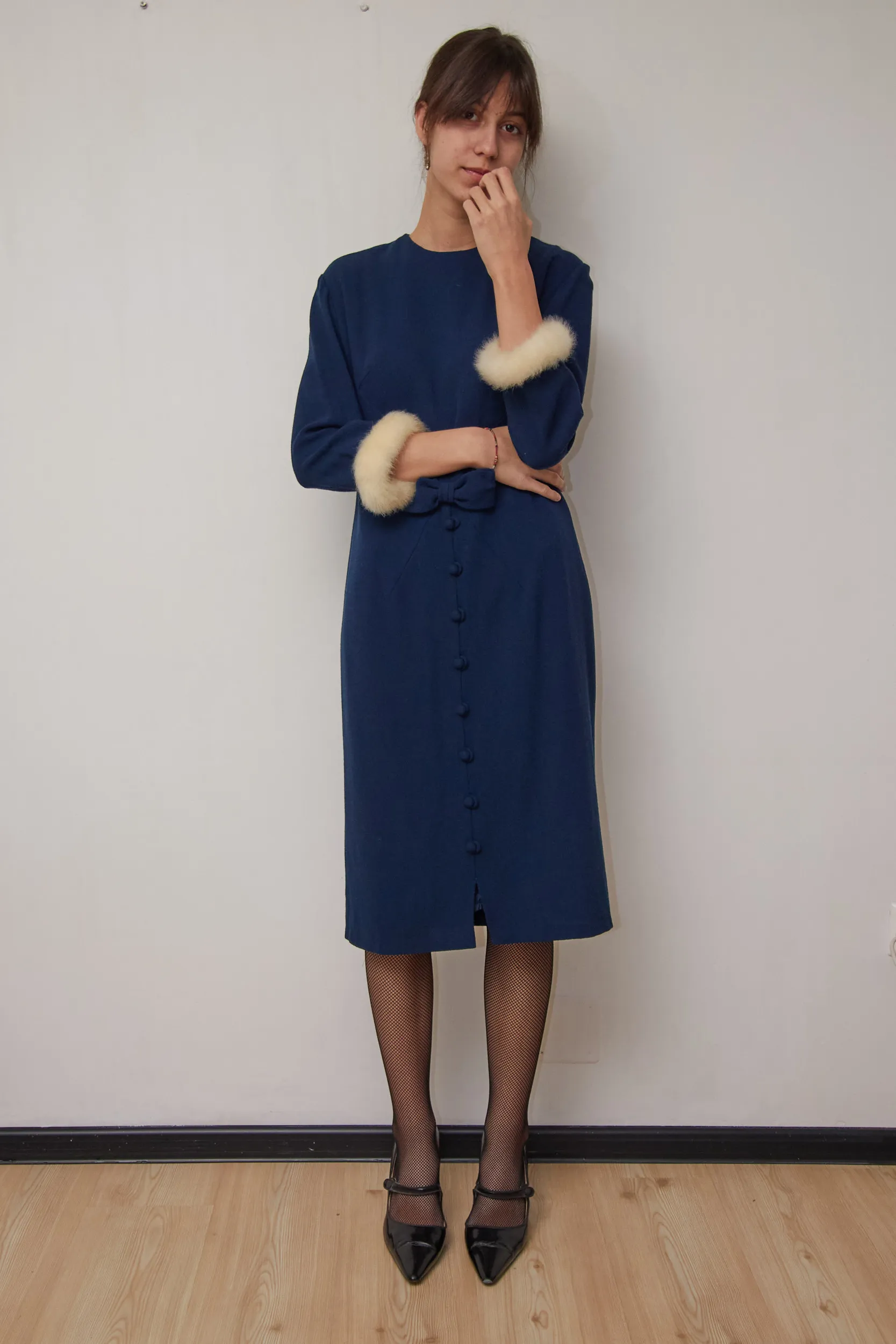 Rochie 'Anastasia' – din lână cu Manșete de Blană Naturală S - imagine 3