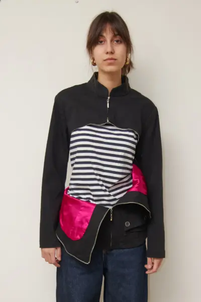 Jachetă Designer Gai Mattiolo "Rock Chic" Y2K – Fermoare Metalice & Căptușeală Fuchsia (Made in Italy)