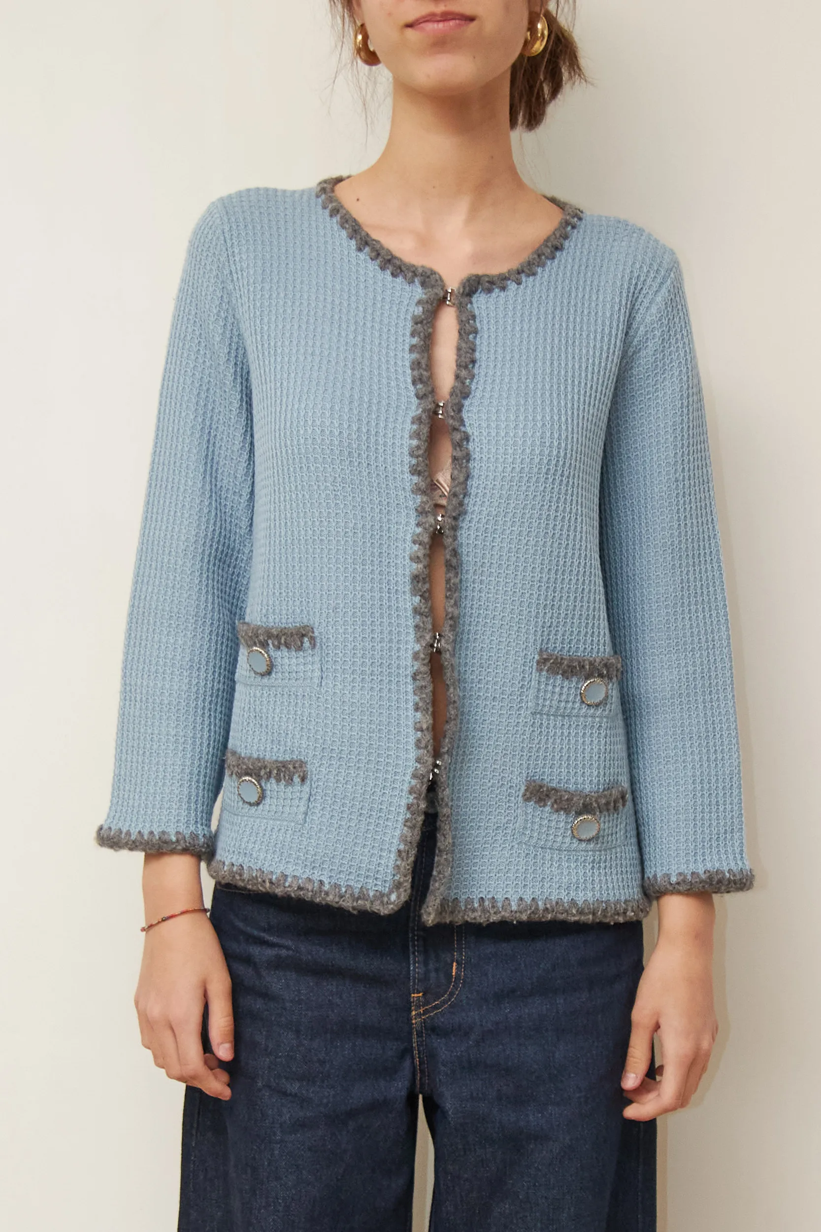 Cardigan tip jachetă Luisa Spagnoli Light Blue Lână Virgină M - imagine 2
