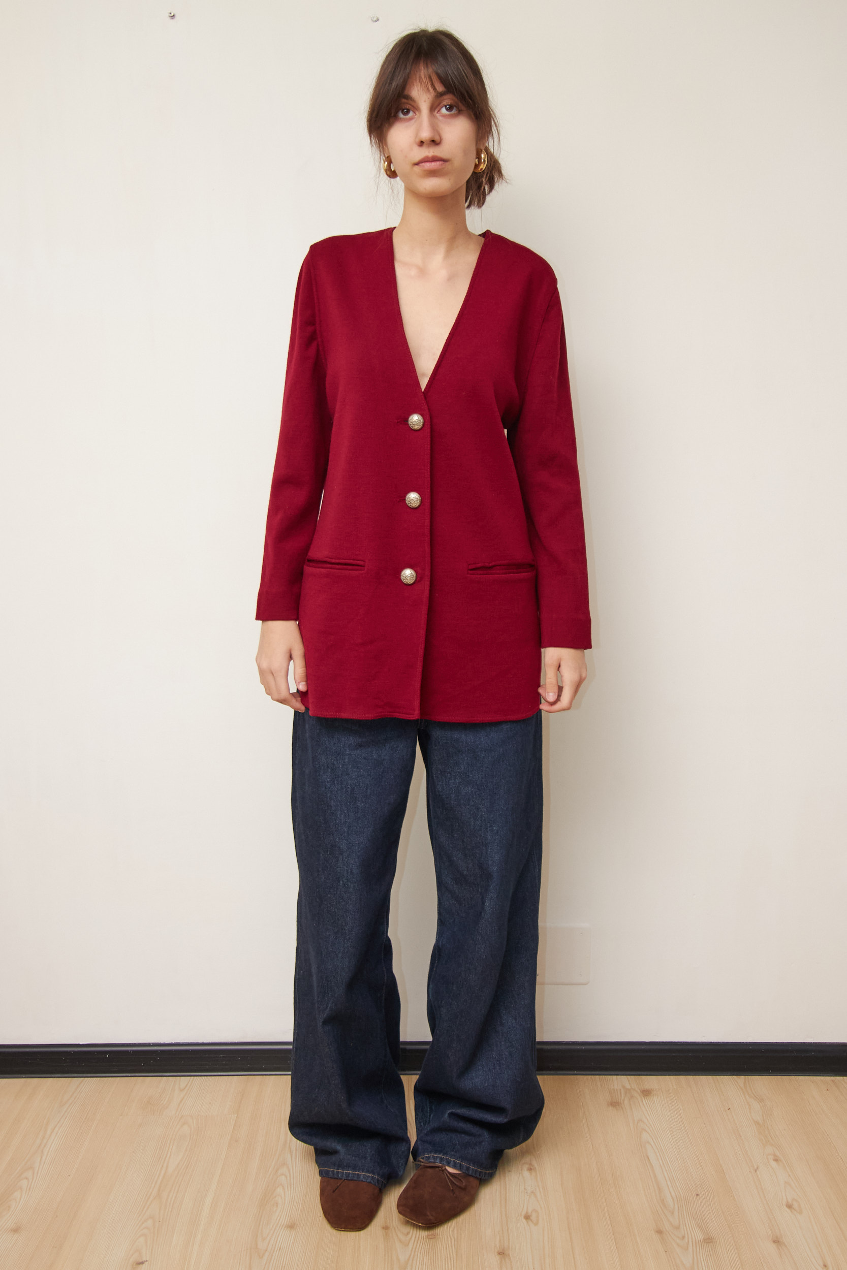 Cardigan Lung Luisa Spagnoli Burgundy – Lână Virgină - S/M - imagine 2
