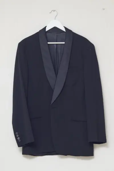 Sacou Smoking Vintage din lână "Viennese Master Tailor" – Guler Șal din Satin (Leopold Hirschler Wien) L