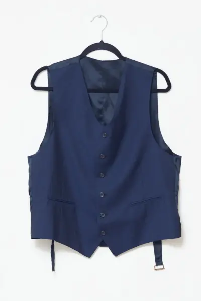 Vestă de Costum Albastru Marin din Lână- 52 (L)