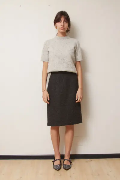 Fustă Creion 'Charcoal Bouclé' – Lână Fiartă S