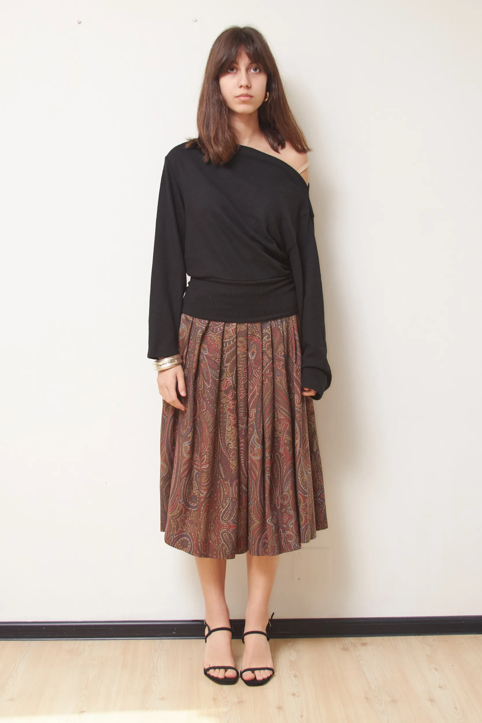 Fustă Vintage Les Copains (Made in Italy) – 75% Lână & 25% Mătase, Imprimeu Paisley - S/M - imagine 2