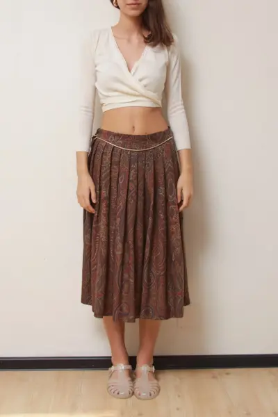 Fustă Vintage Les Copains (Made in Italy) – 75% Lână & 25% Mătase, Imprimeu Paisley - S/M