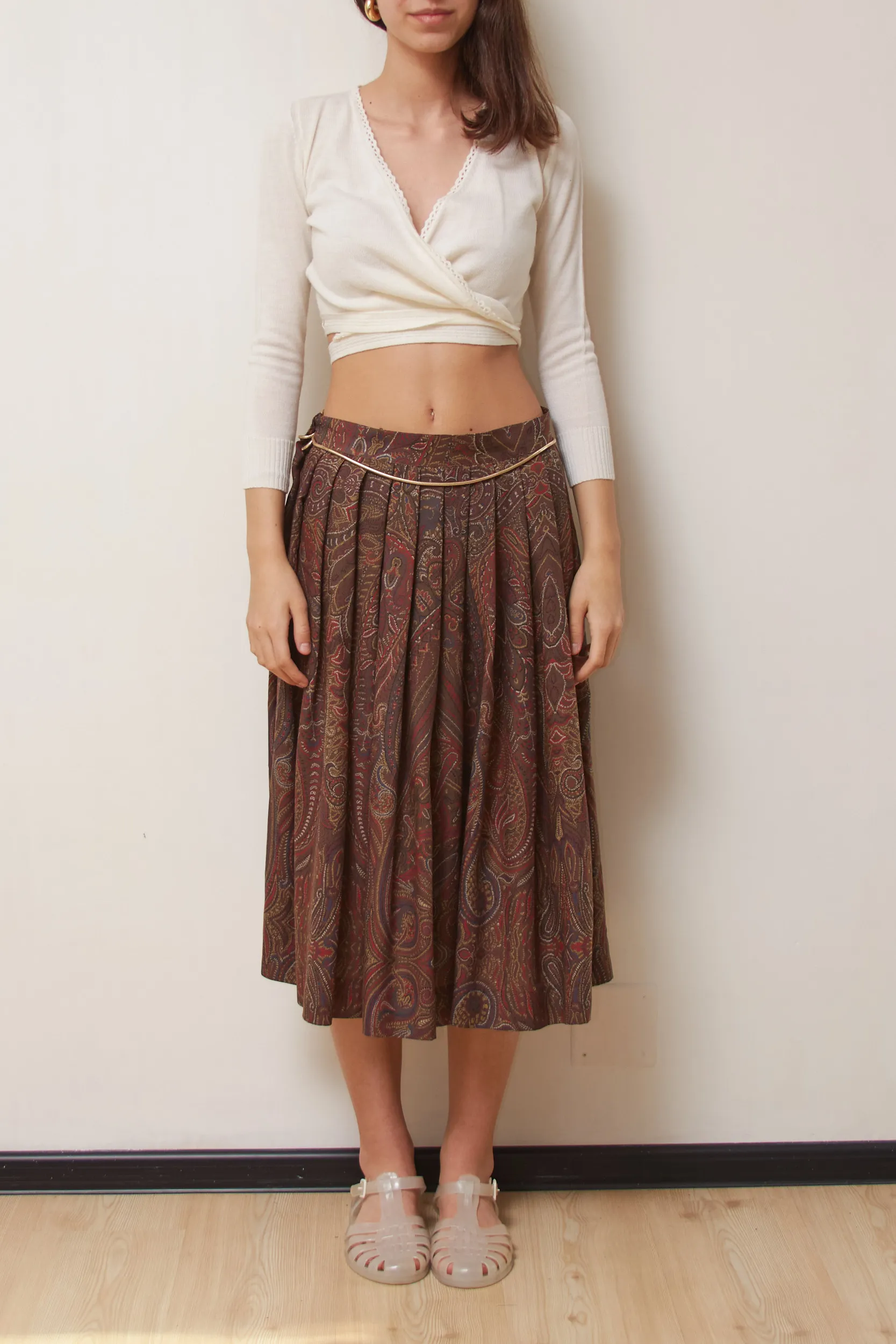 Fustă Vintage Les Copains (Made in Italy) – 75% Lână & 25% Mătase, Imprimeu Paisley - S/M