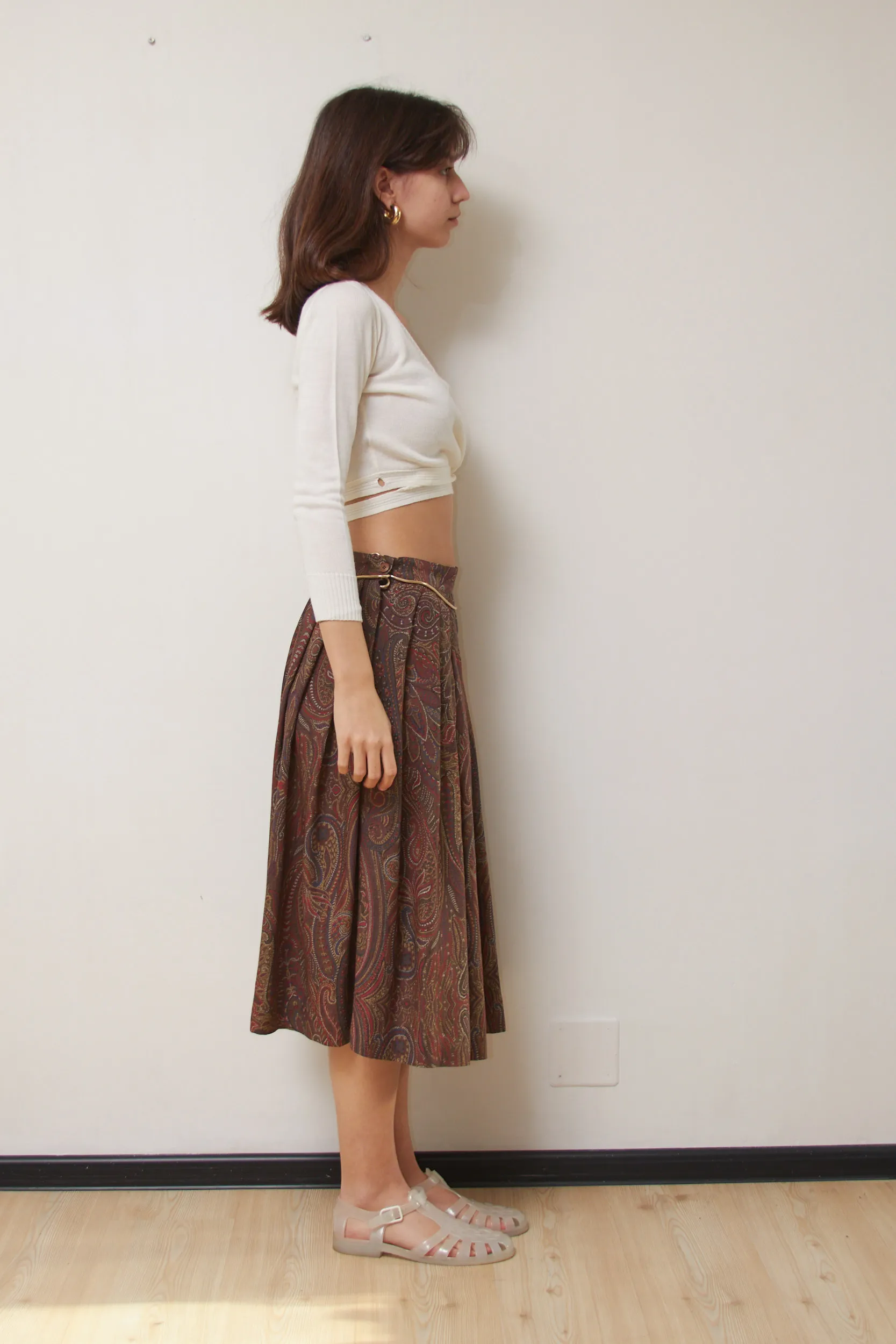 Fustă Vintage Les Copains (Made in Italy) – 75% Lână & 25% Mătase, Imprimeu Paisley - S/M - imagine 4