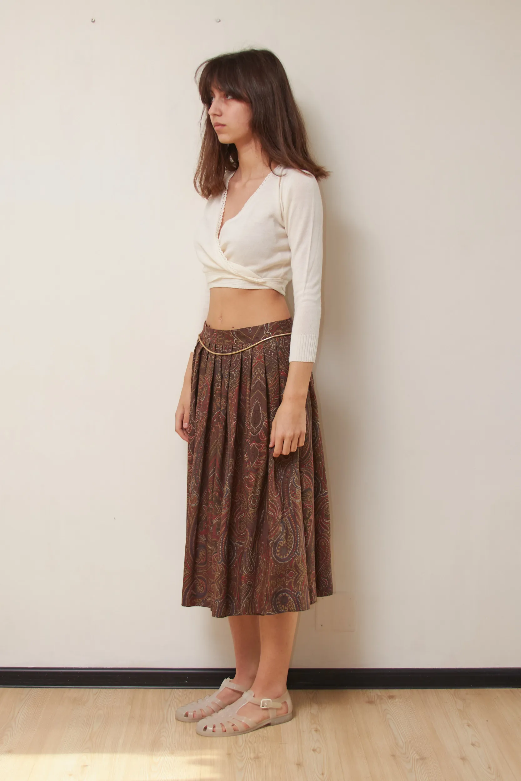 Fustă Vintage Les Copains (Made in Italy) – 75% Lână & 25% Mătase, Imprimeu Paisley - S/M - imagine 6