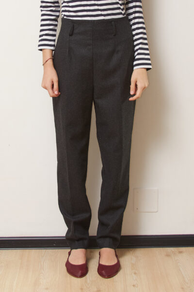 Pantaloni Stilconf Tailored – Gri Antracit, 100% Lână, Croială cu Talie Înaltă și Pense XS