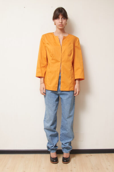 Jachetă Marina Rinaldi din Bumbac Satinat, Portocaliu Vibrant, Made in Italy L