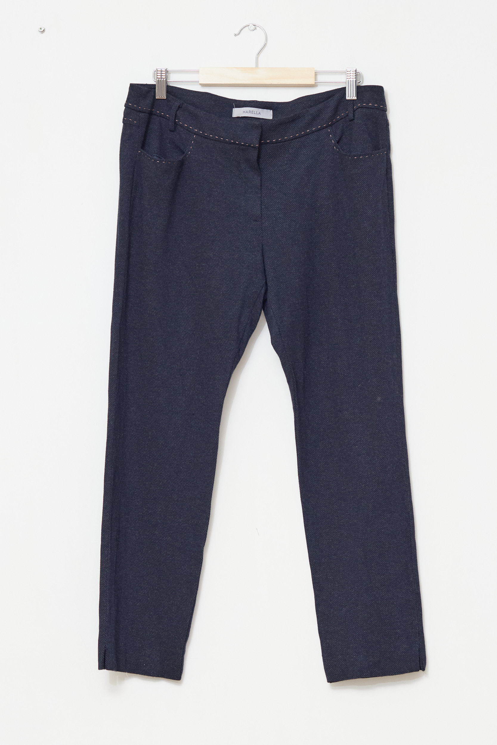Pantaloni MARELLA (Max Mara Group) – Navy Texturat cu Cusături Contrast L