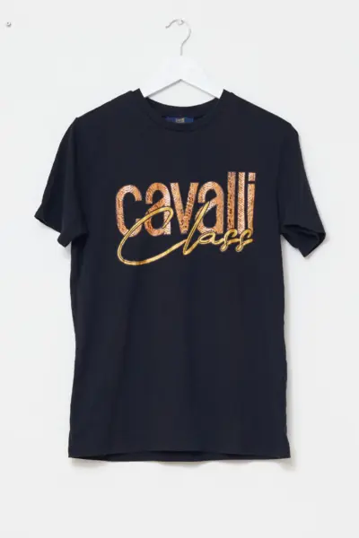 Tricou Cavalli Class – Logo Auriu "Snakeskin" & 100% Bumbac M