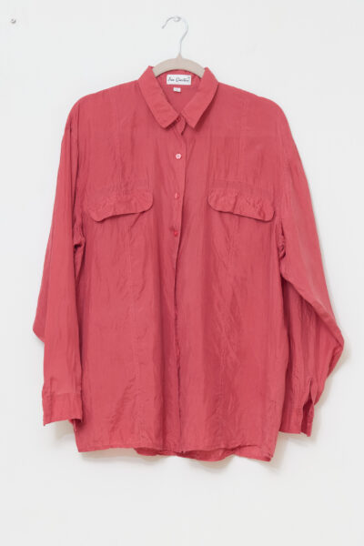 Cămașă vintage Ann Christine 100% Mătase Naturală – Stil Utility, Roz Zmeură L