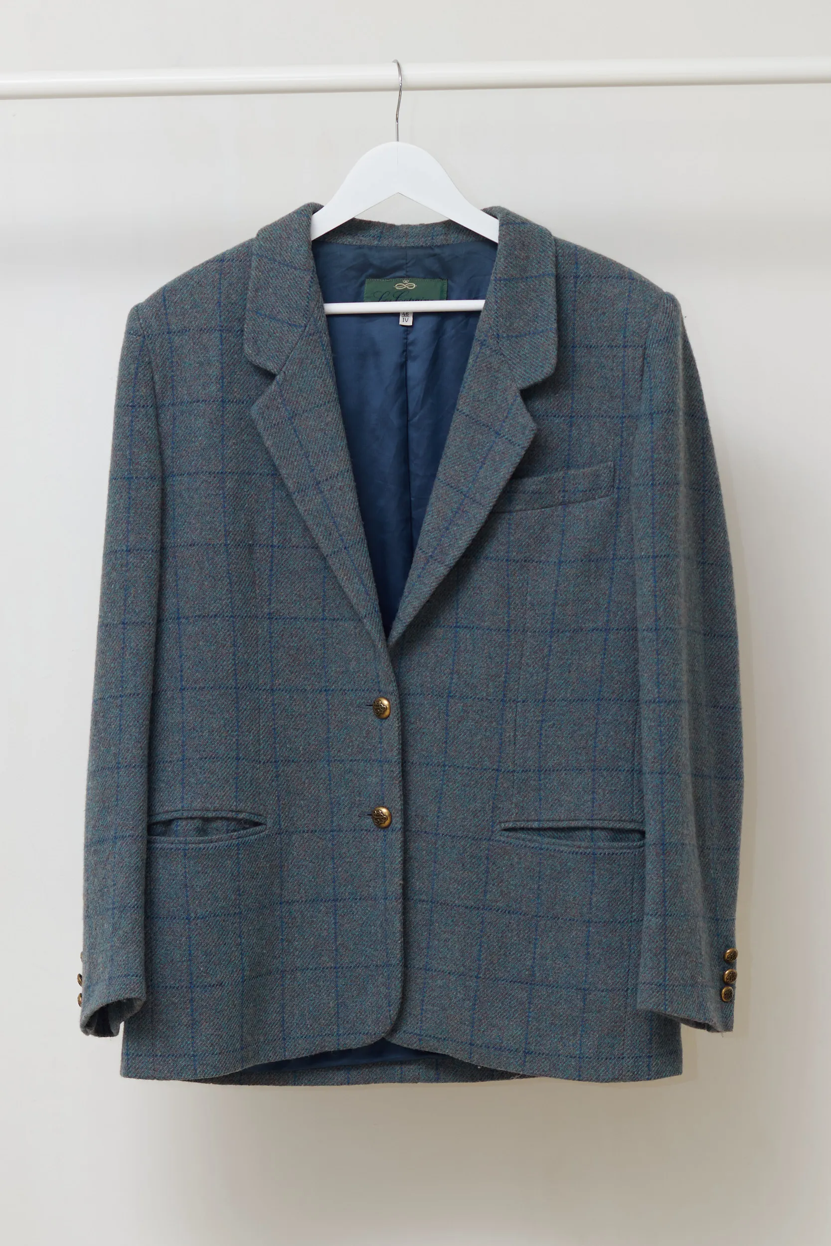 Sacou Vintage Les Copains (Made in Italy) – 75% Lână Tweed & Carouri Windowpane - IT 46 / M - imagine 4