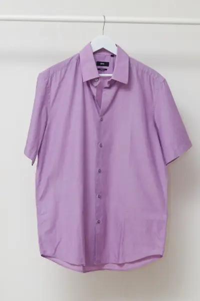 Cămașă BOSS Hugo Boss Lavandă – Textură Bumbac/In & Mânecă Scurtă (Regular Fit) - EU41/L