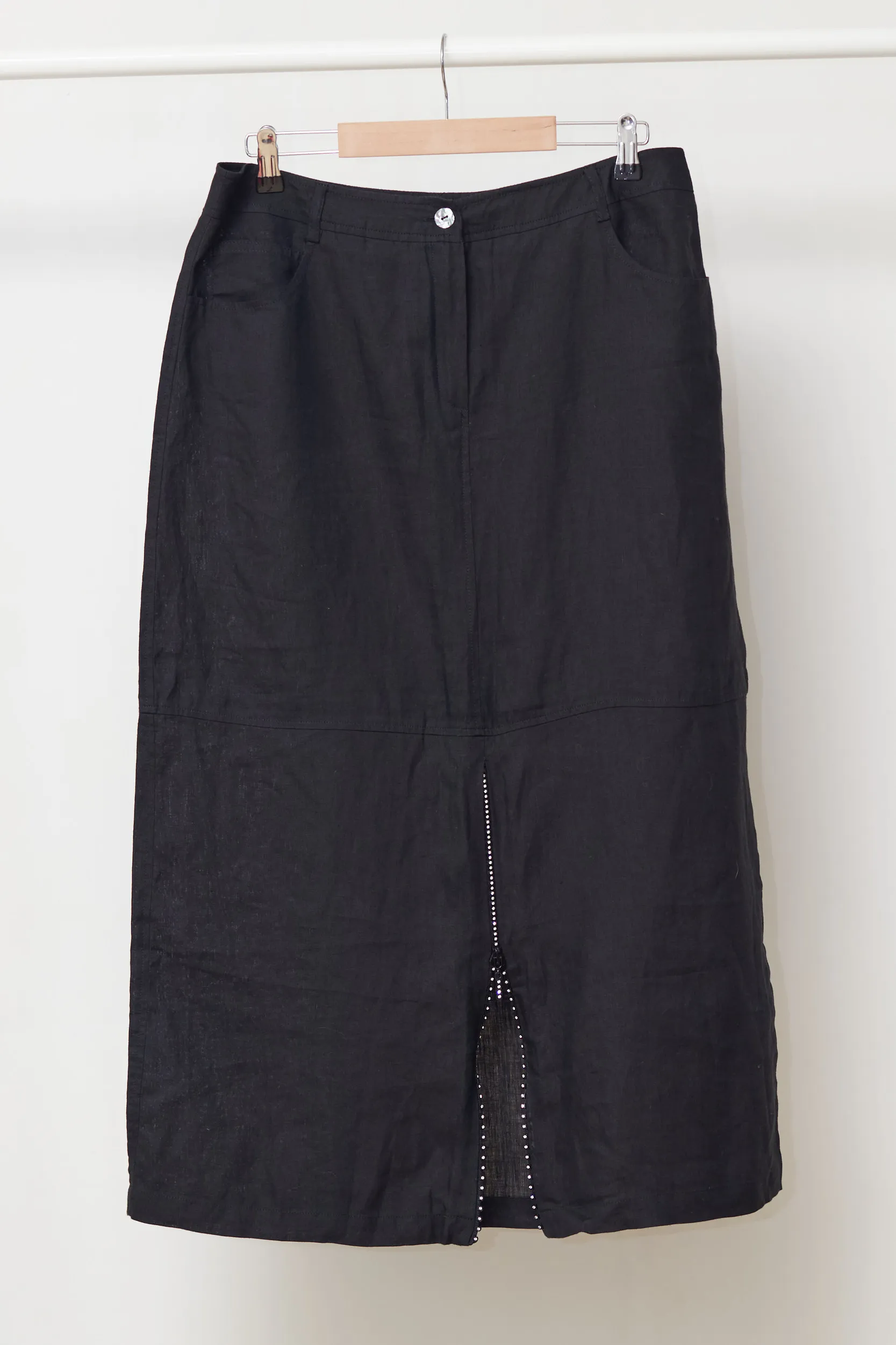 Fustă Marina Rinaldi (Max Mara Group) – 100% In "Puro Lino" Negru & Detaliu Fermoar EU 46 / XL - imagine 2