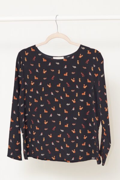 Bluză 100% mătase Momoni – Imprimeu "Forest Friends" -M