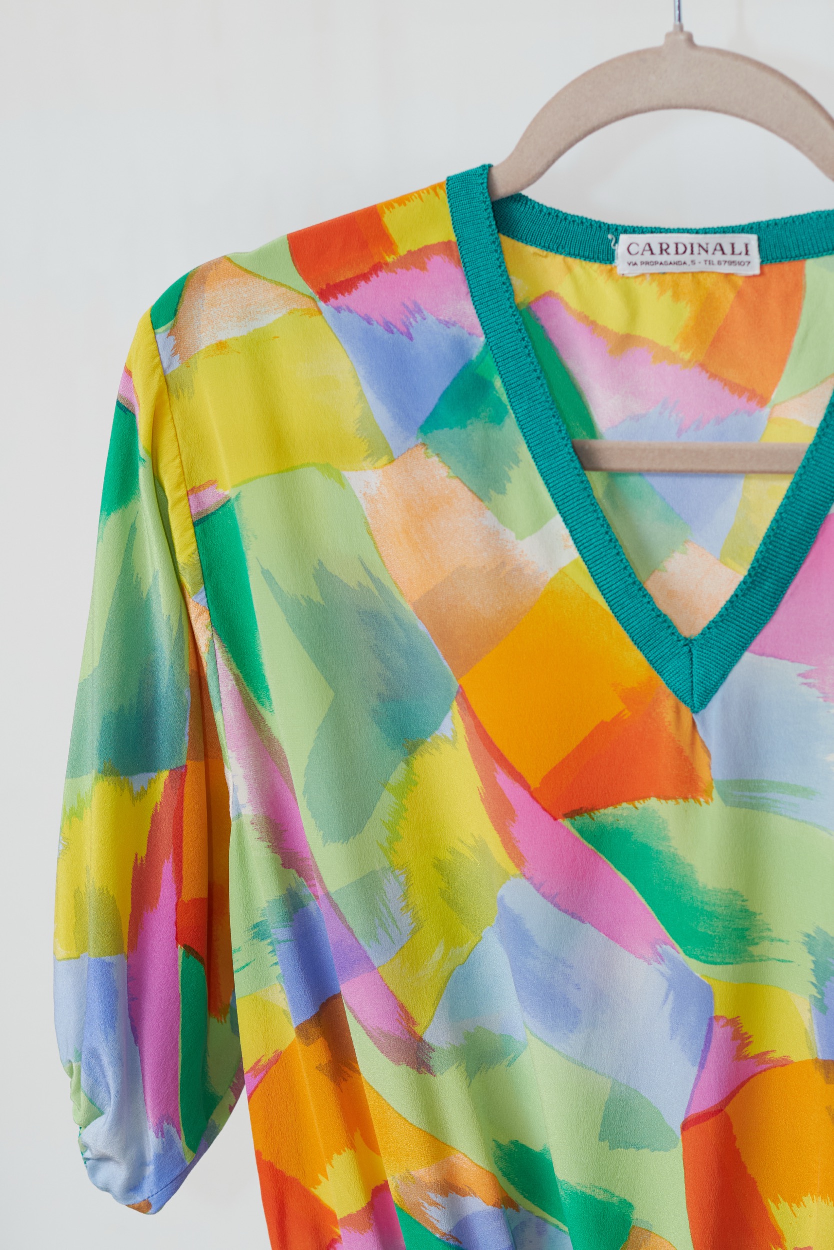 Bluză Cardinali – 100% Mătase Naturală cu Imprimeu Geometric Multicolor M/L - imagine 4