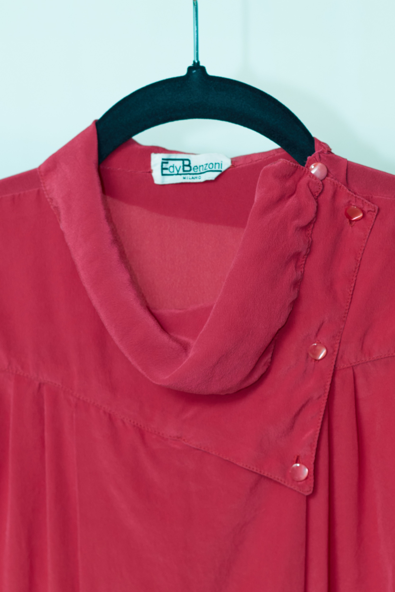 Cămașă Zmeură Edy Benzoni Milano – 100% Mătase Naturală, Design Avangardist - S - imagine 3