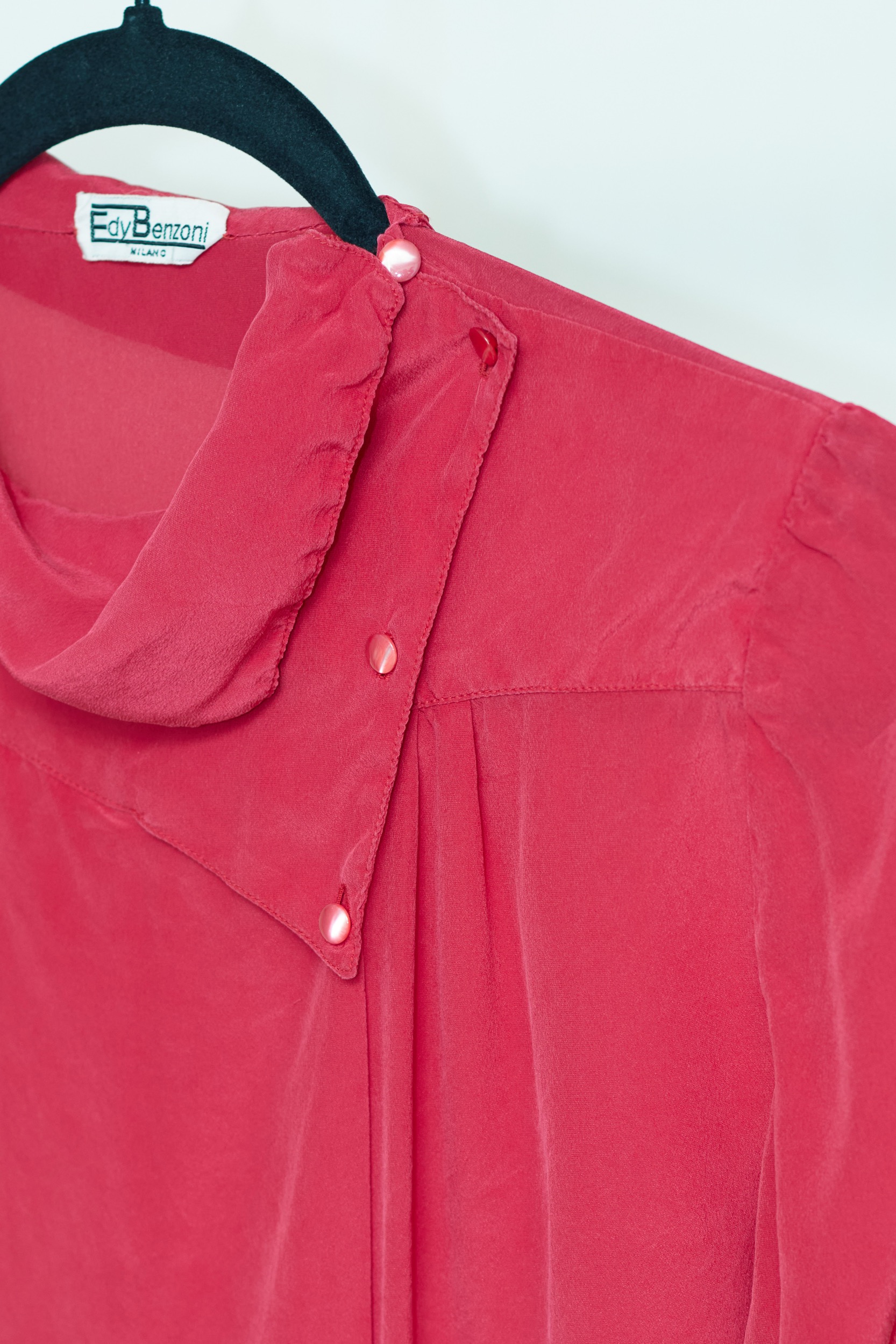 Cămașă Zmeură Edy Benzoni Milano – 100% Mătase Naturală, Design Avangardist - S - imagine 5