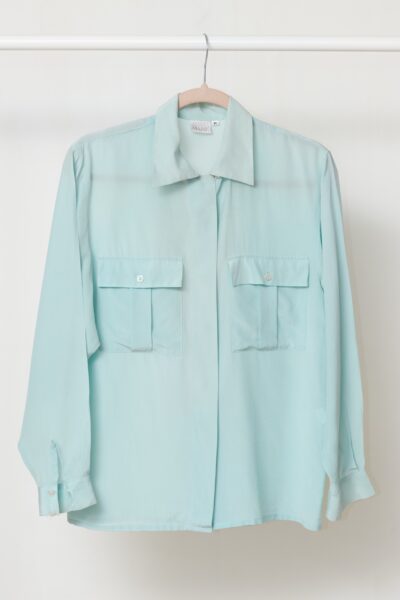 Cămașă Vintage Andrea Maré – 100% Mătase Naturală, Mentă Delicată - M