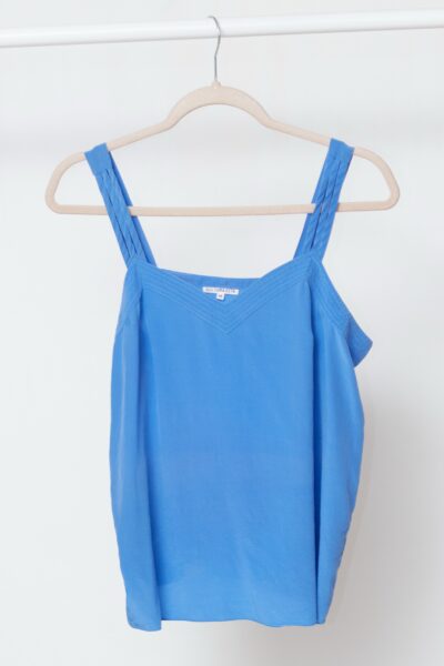 Top Esențial din 100% Mătase Naturală – Albastru Azuriu & Decolteu Geometric - M