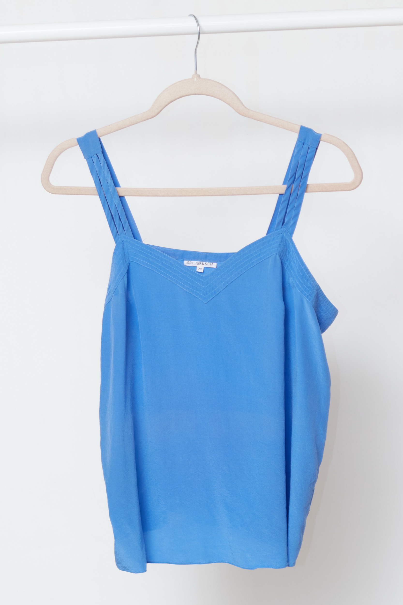 Top Esențial din 100% Mătase Naturală – Albastru Azuriu & Decolteu Geometric - M