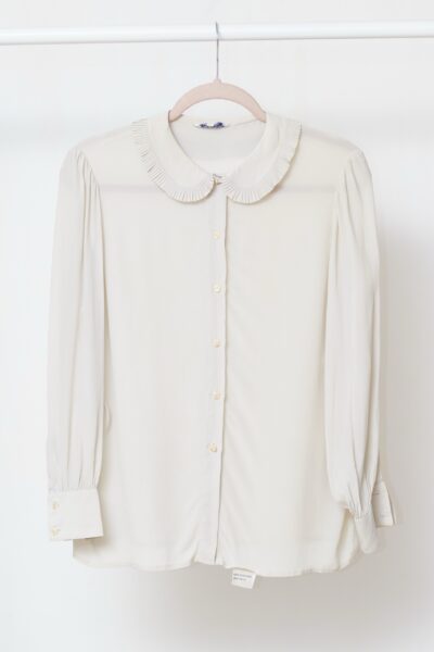 Cămașă Ivory Koala cu Guler Peter Pan Plisat – Mix Mătase, Made in Italy - M