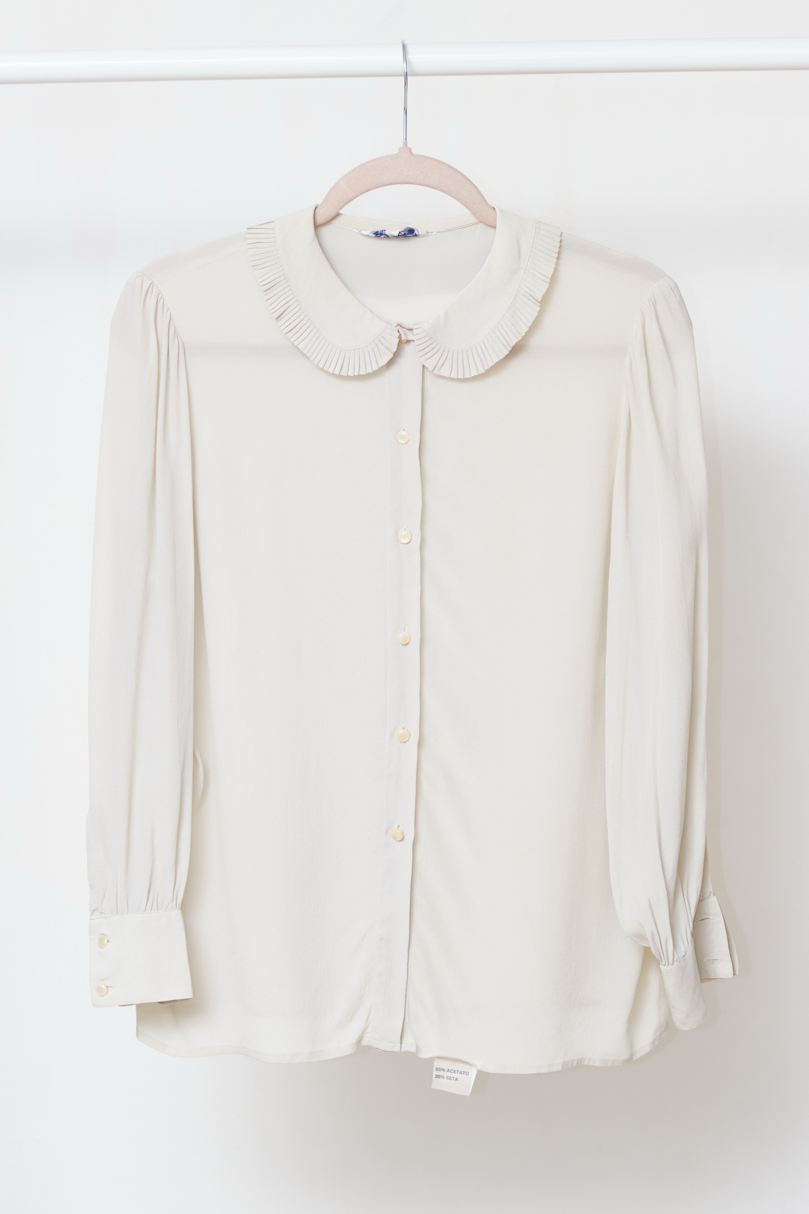 Cămașă Ivory Koala cu Guler Peter Pan Plisat – Mix Mătase, Made in Italy - M