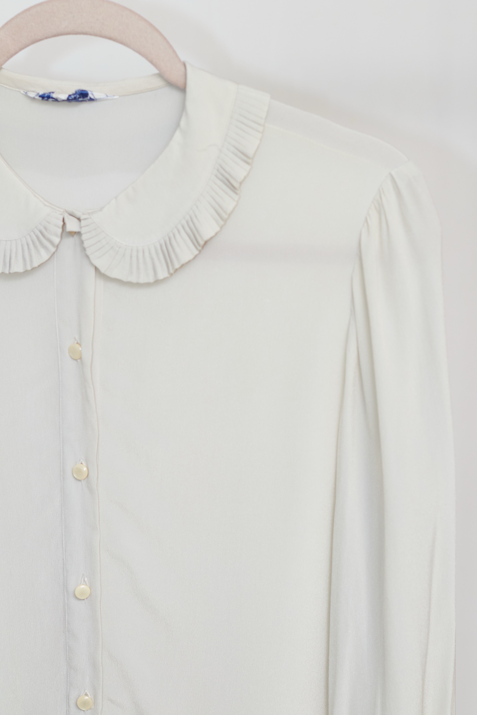 Cămașă Ivory Koala cu Guler Peter Pan Plisat – Mix Mătase, Made in Italy - M - imagine 5