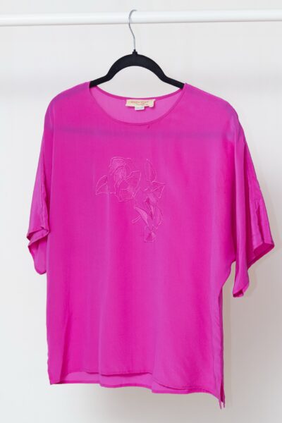 Bluză Marina Rinaldi – 100% Mătase Naturală, Broderie Florală ton pe ton, L