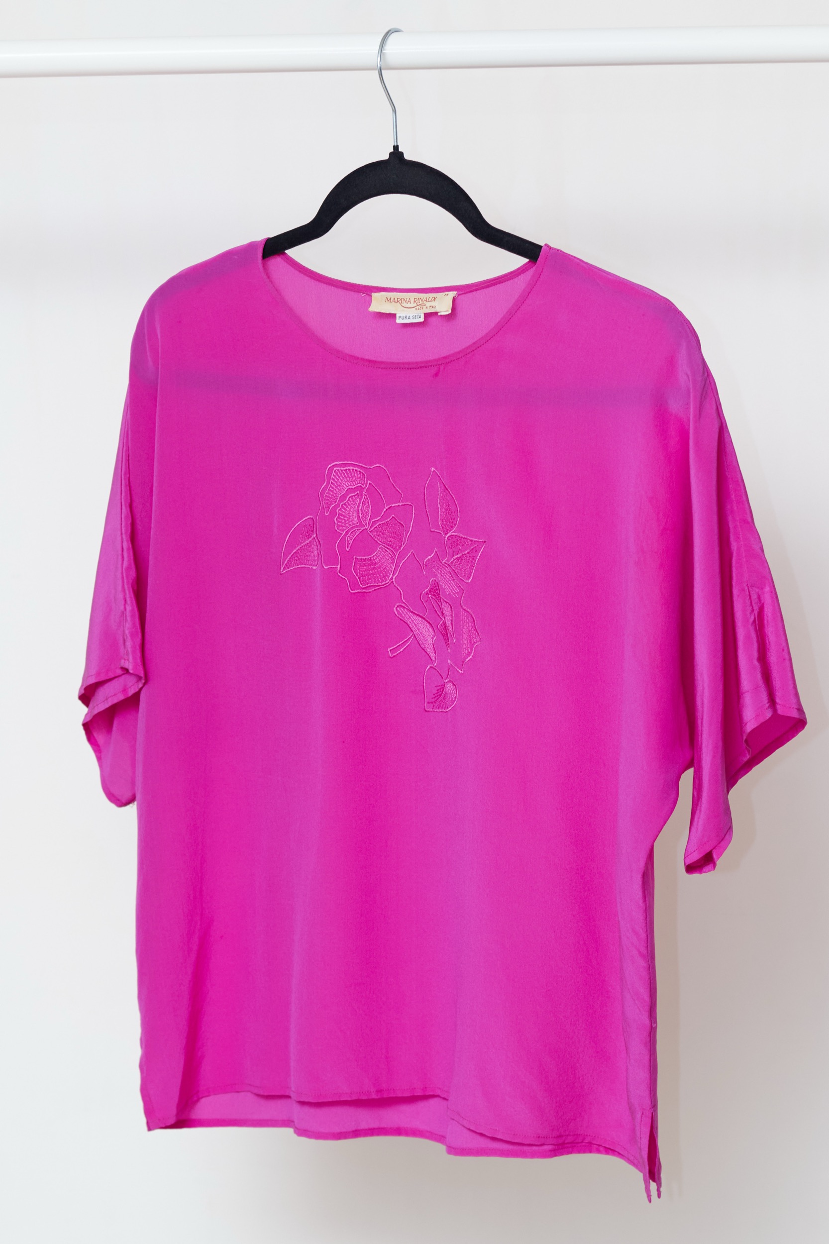 Bluză Marina Rinaldi – 100% Mătase Naturală, Broderie Florală ton pe ton, L