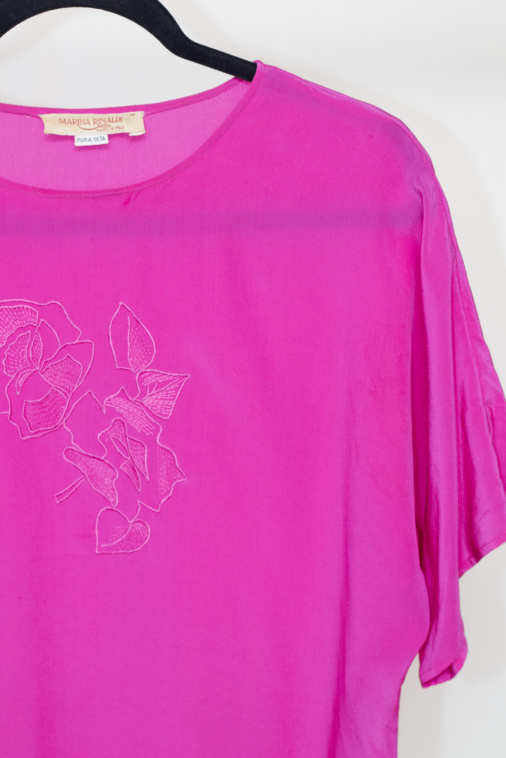 Bluză Marina Rinaldi – 100% Mătase Naturală, Broderie Florală ton pe ton, L - imagine 4