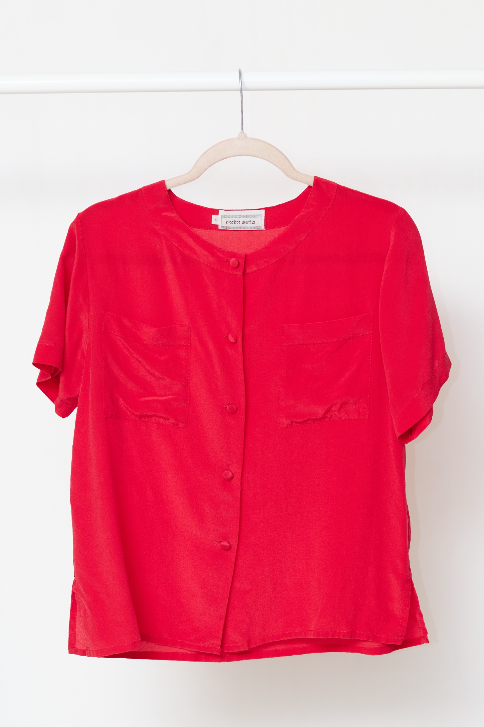 Cămașă Vintage "Pura Seta" – 100% Mătase Naturală, Roșu Vibrant - M
