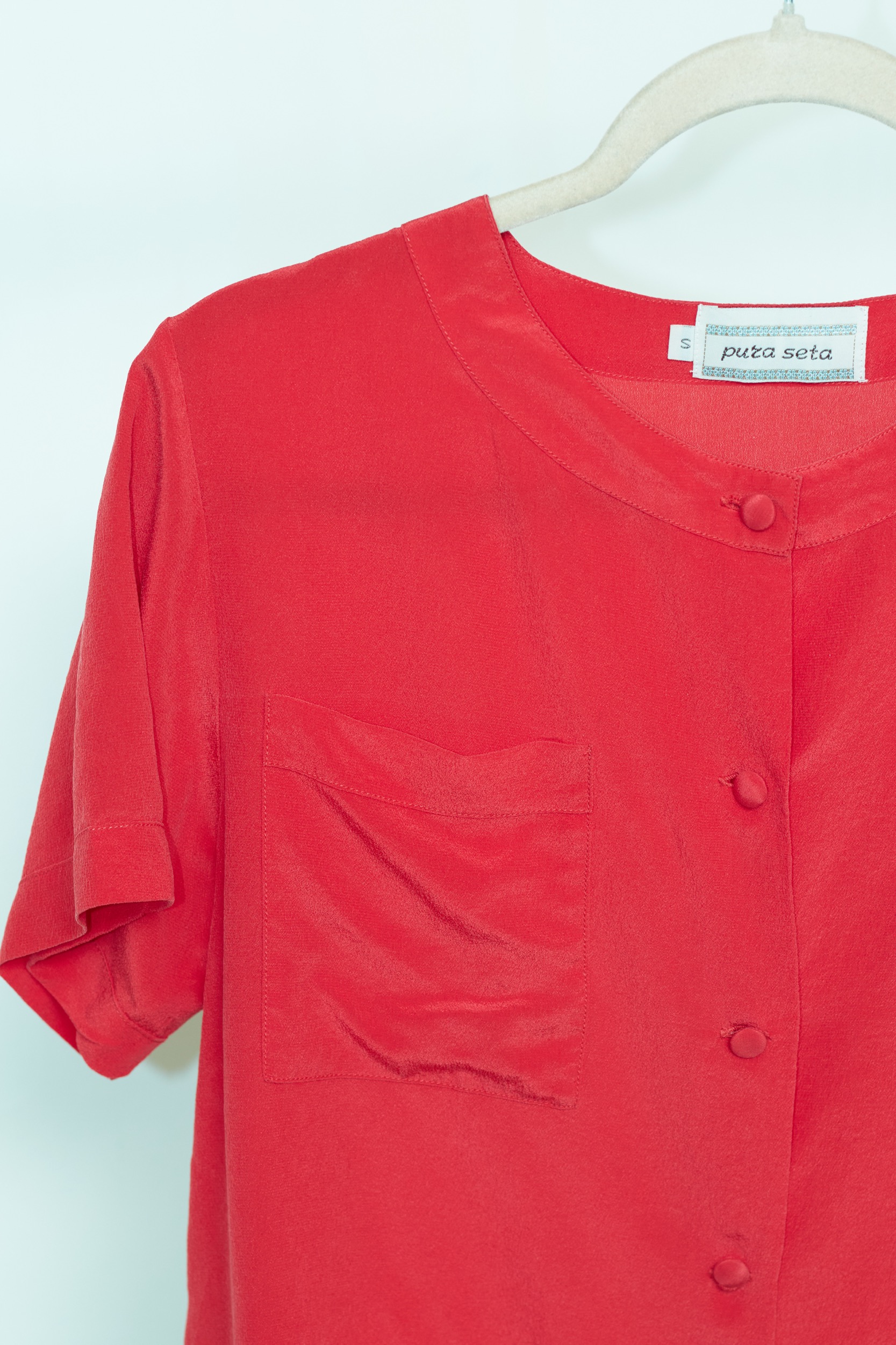 Cămașă Vintage "Pura Seta" – 100% Mătase Naturală, Roșu Vibrant - M - imagine 4